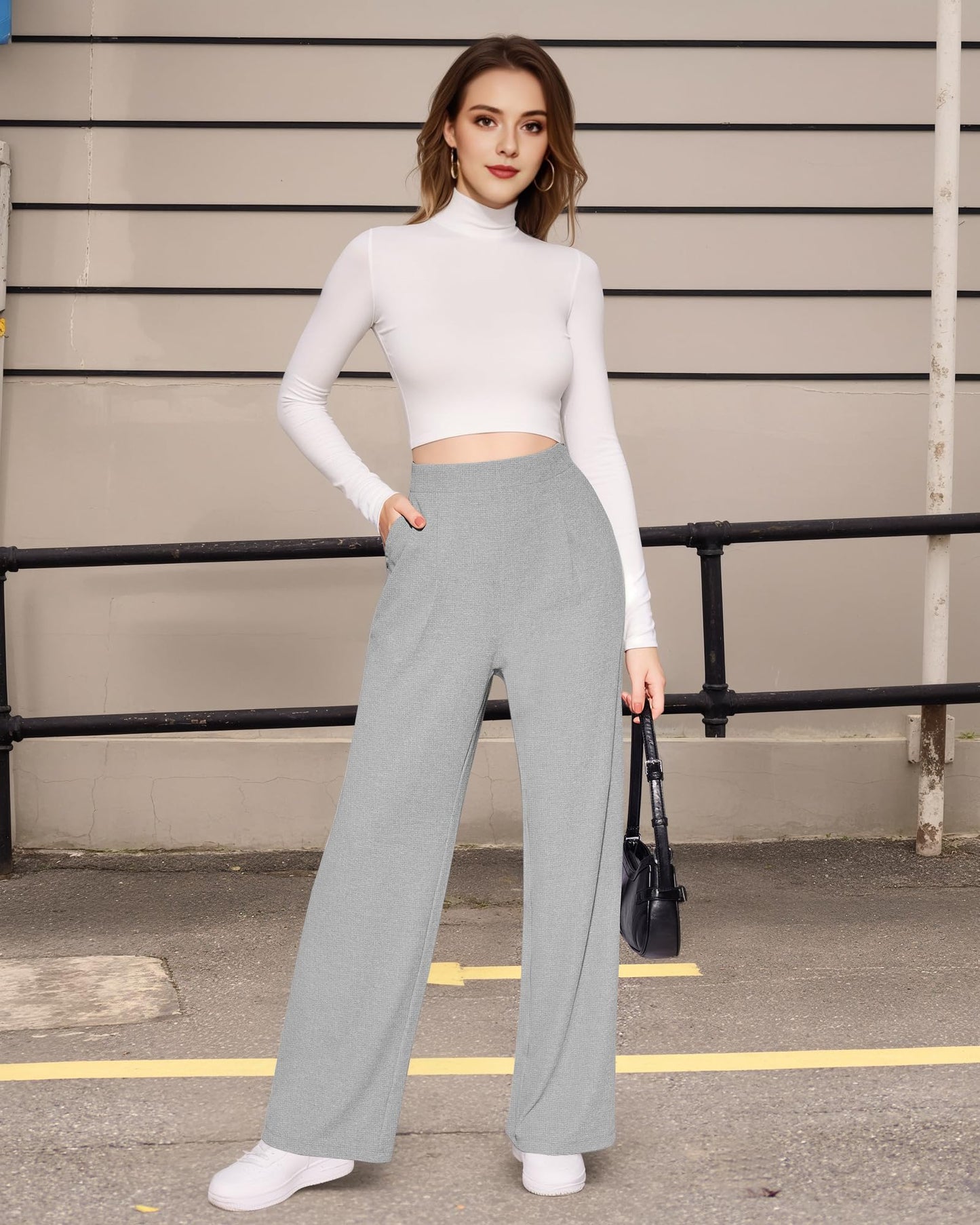 CLOZOZ Wide Leg Trouser Pants for Women High Waisted Casual Lounge Pants Business Work Pants Palazzo Slacks with Pockets